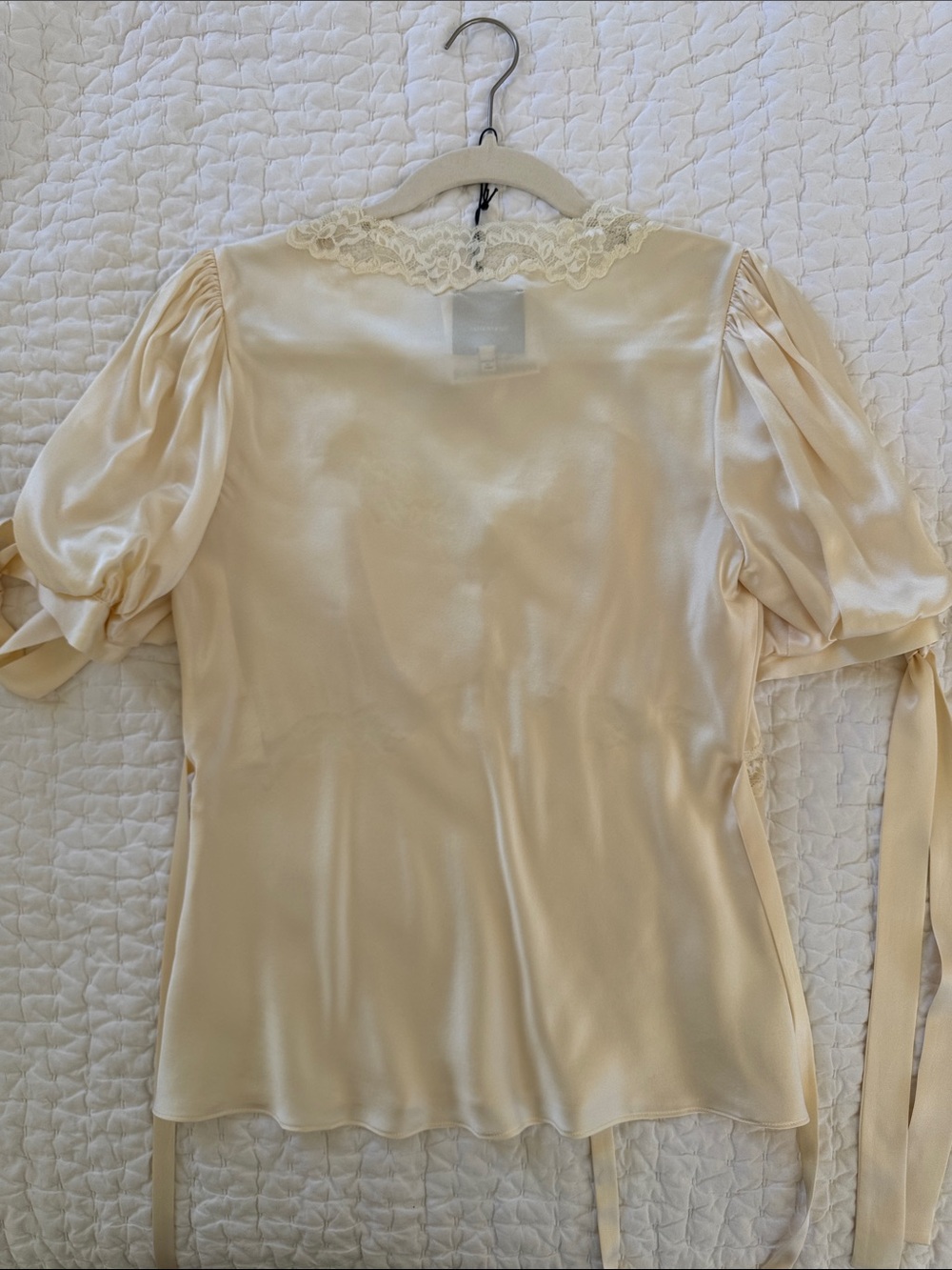 Reformation Cream Silk Lace-Trim Wrap Blouse - Picture 3 of 3